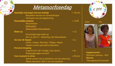 Kleuradvies, Make-up advies, Make-up workshops, Shopping, Kleerkast clean up, Kleerkast opruimen, Styleadvies, Kleuranalyse in Nederbrakel, Oost-Vlaanderen